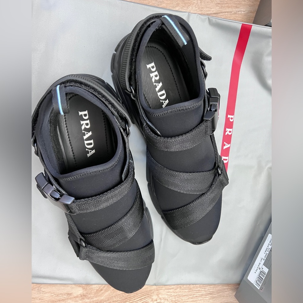 NIB Prada Mens Neoprene Uomo Sneaker black size 7.5/41.5 - Picture 3 of 9